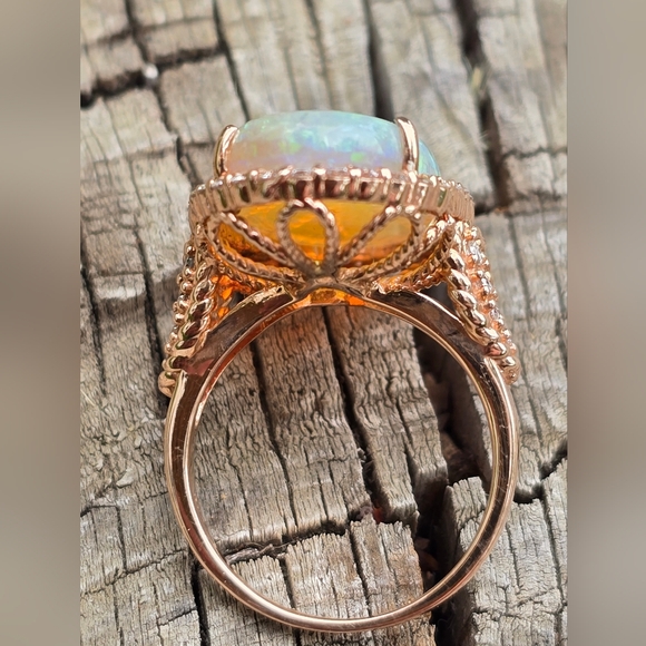 OPAL DIAMOND RING SOLID 14K ROSE GOLD - Picture 15 of 16